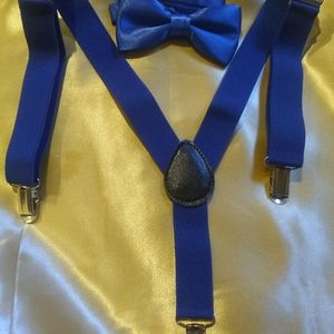 Blue bow tie for boys and suspenders set